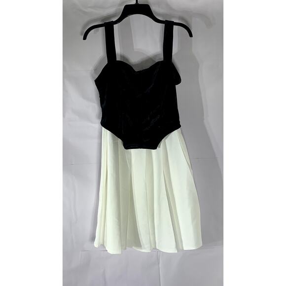 EXTRO & VERT Women's Black-White Velvet Corset Contrast Pleated Mini Dress SZ 8 - Picture 3 of 12